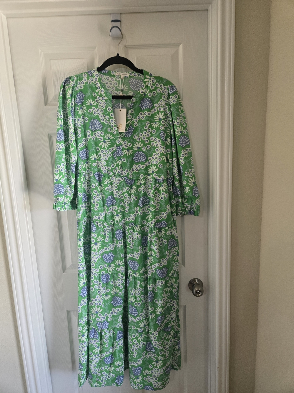 Green Floral Tiered Maxi Dress with V-Neck
